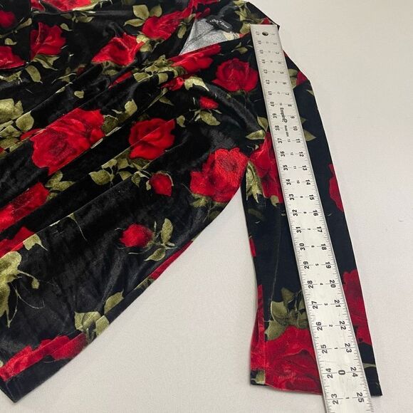 Slinky Brand Red Roses Velvet Open Front Cardigan Size XL - Picture 6 of 8